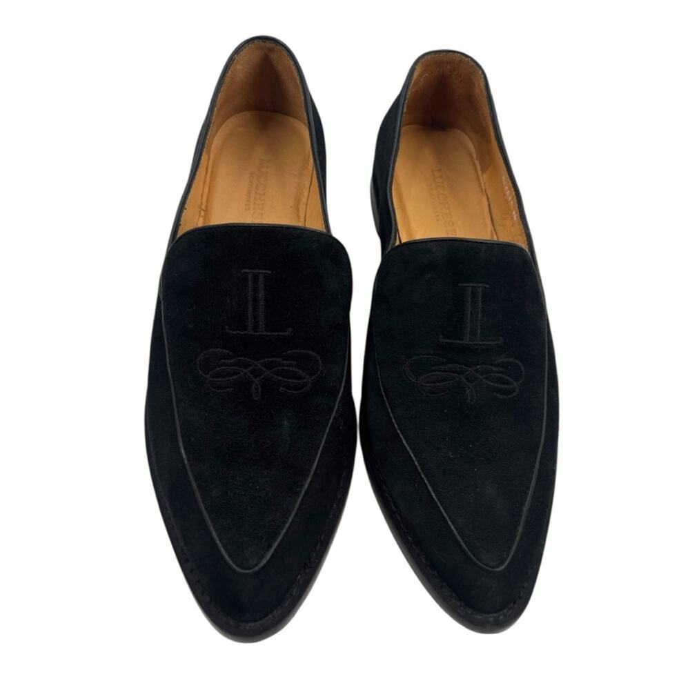 Lucchese bootmakers suede embroidered loafers black sz 8